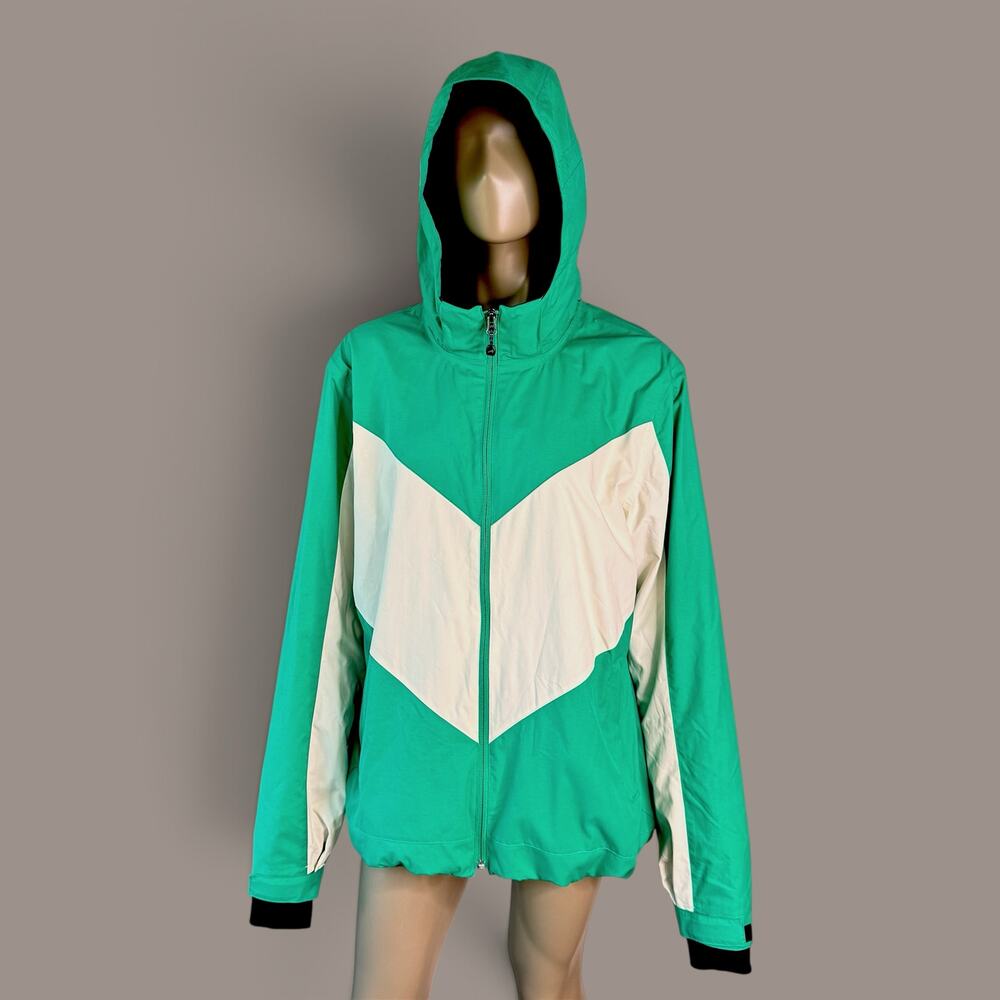 Polar Edge Women XL Green White Hooded Ski Snowboard Jacket Full Zip Lightweight